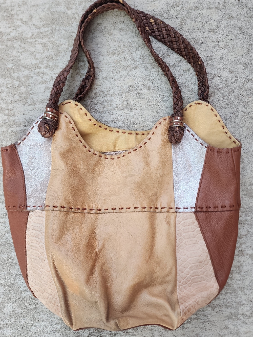 The SAK Women's Tan Brown Patchwork Leather Boho Shoulder HandBag